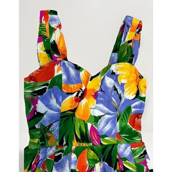 VTG Jeanette Vintet Paris Floral Dress Made in France 80s Tropical Maxi Size M - Picture 3 of 7